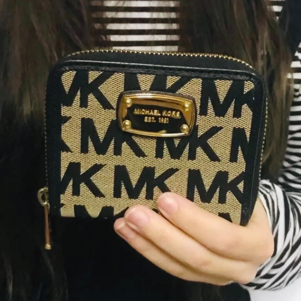 Michael Kors Black Leather Canvas Leather Wallet